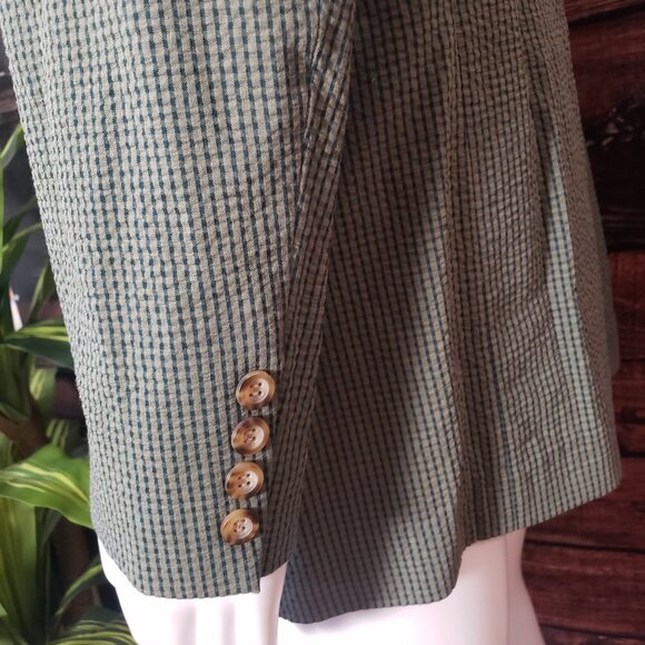 NWOT GAP Mens Large Olive Green Check Blazer Jacket Seersucker Sport Coat - Picture 4 of 10